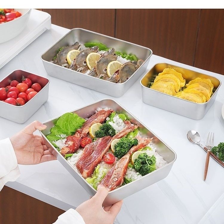 BestSeller™ – Nádoby Na Skladovanie Potravín, Obdĺžniková Tácka Z Nehrdzavejúcej Ocele SUS304 (25×20×5cm)