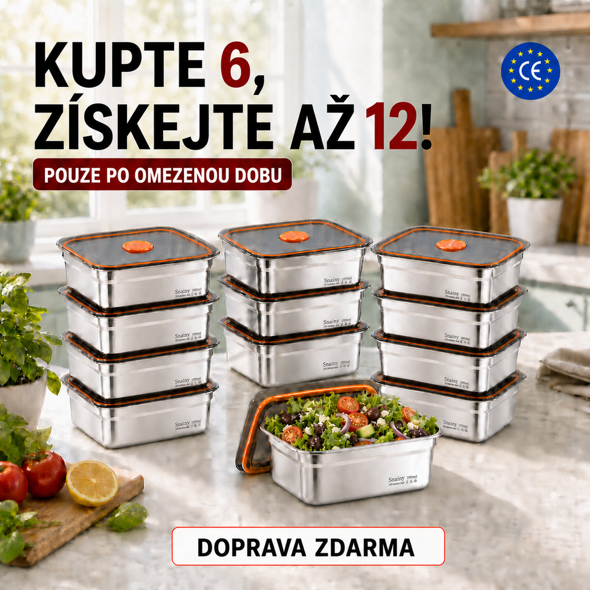 NÁDOBA NA POTRAVINY Z NEHRDZAVEJÚCEJ OCELE 316 S VÁKUOVÝM VEKOM – 1000 ML (19 × 13,5 × 5,5 CM)