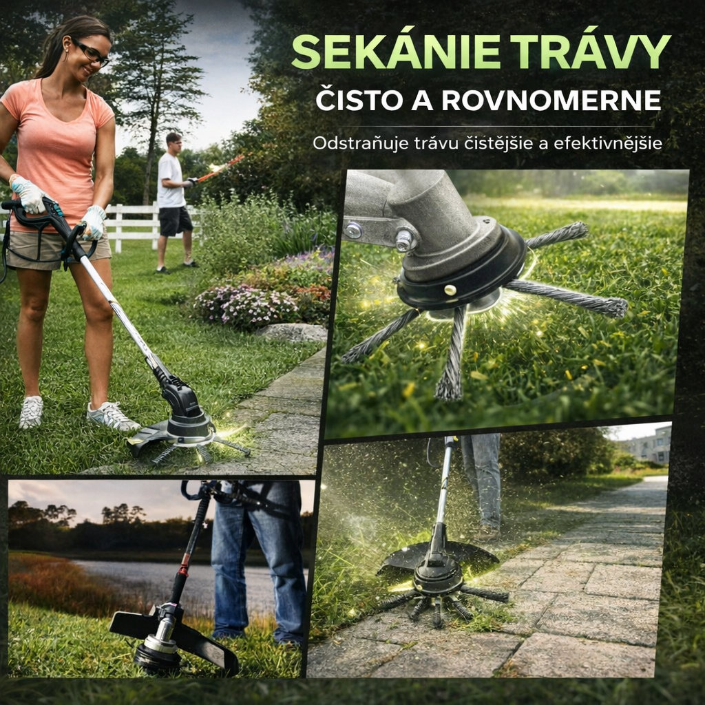 Oceľová žacia hlava so 6 čepeľami – riešenie pre super rýchle kosenie trávy