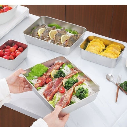 BestSeller™ – Nádoby Na Skladovanie Potravín, Obdĺžniková Tácka Z Nehrdzavejúcej Ocele SUS304 (25×20×5cm)