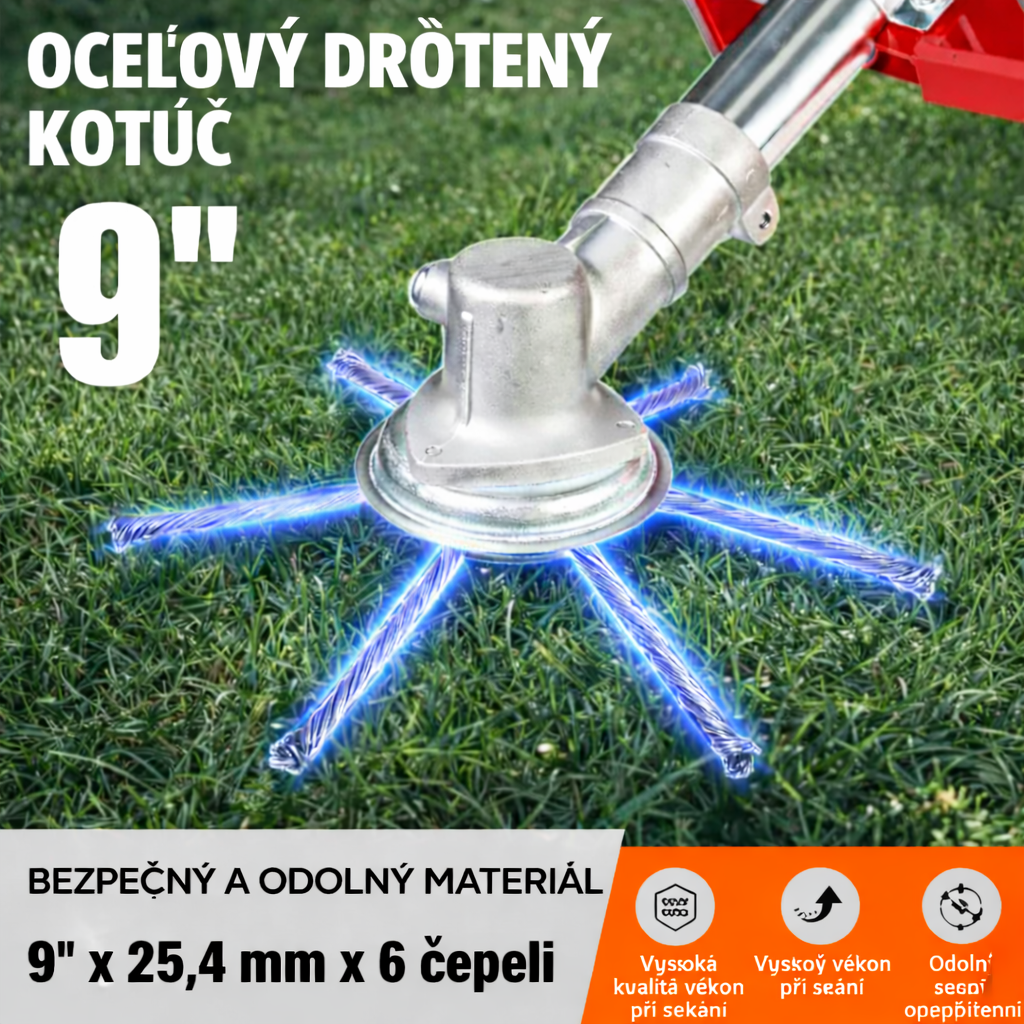 Oceľová žacia hlava so 6 čepeľami – riešenie pre super rýchle kosenie trávy