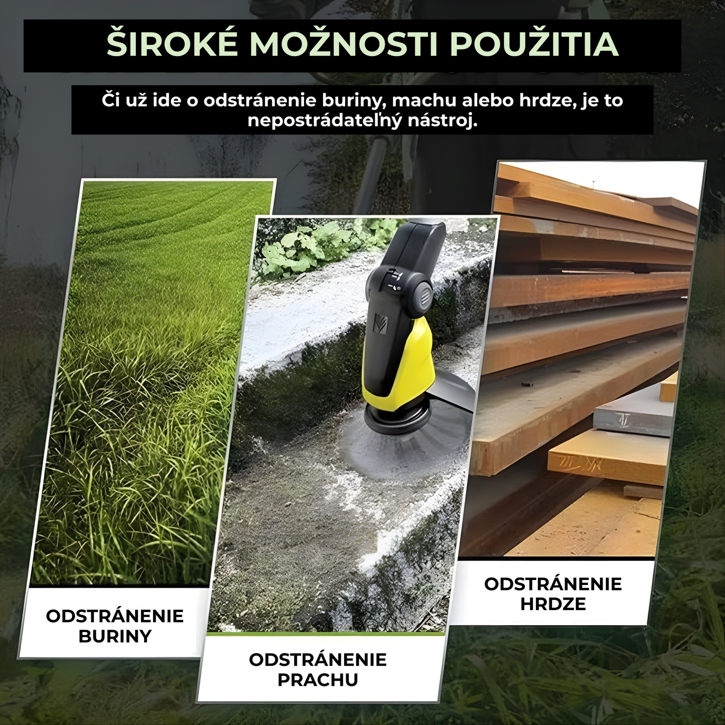 Hlava krovinorezu má 6 spletených ramien z odolného oceľového drôtu.