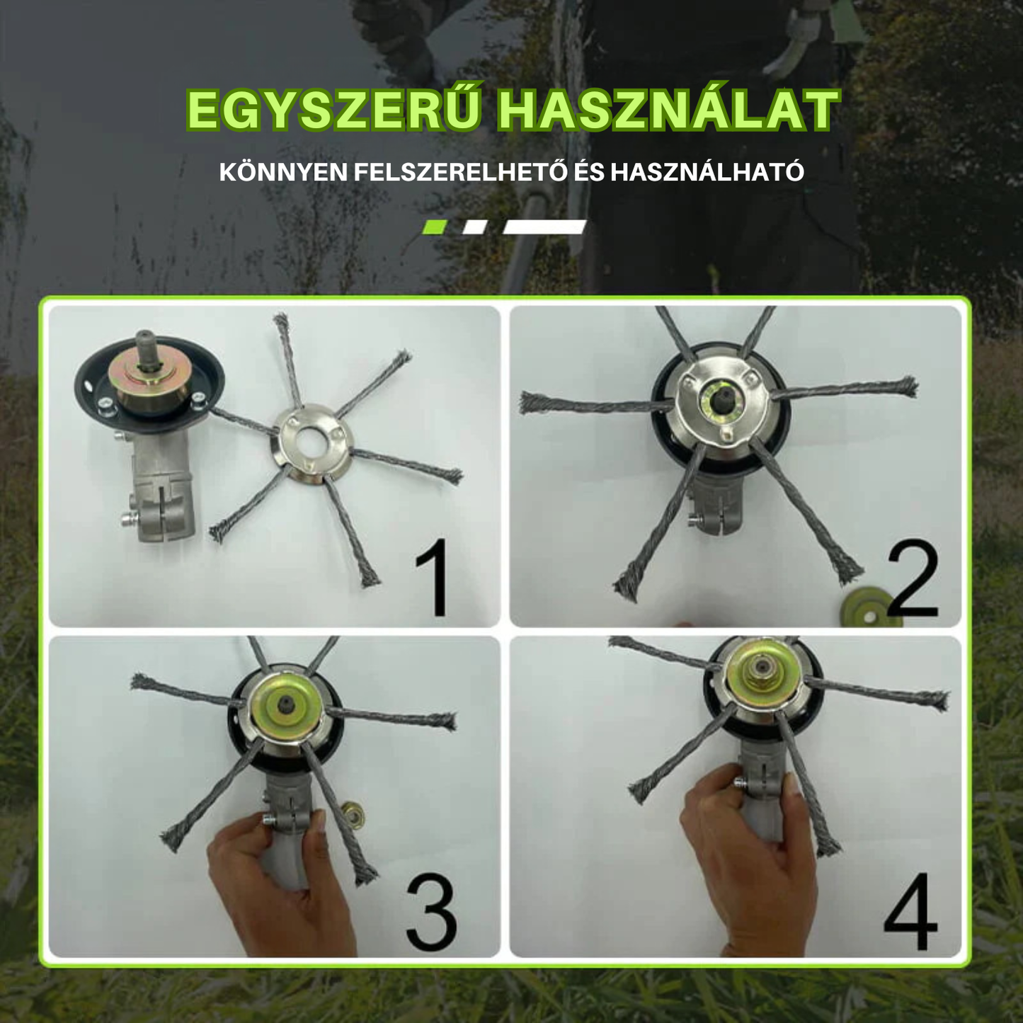 Kosiaca hlava má 6 ramien z pevného pleteného oceľového drôtu.