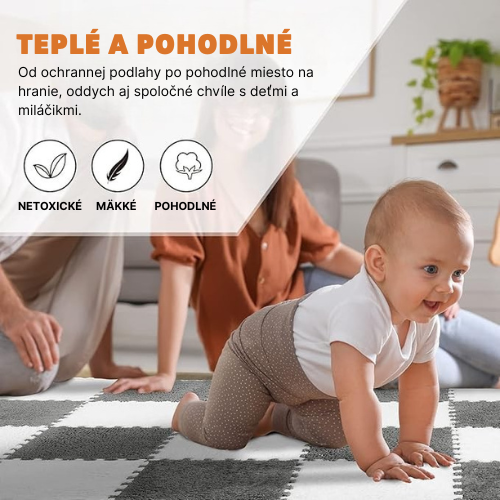 Koberec z plyšových puzzle (Sivá + Biela)