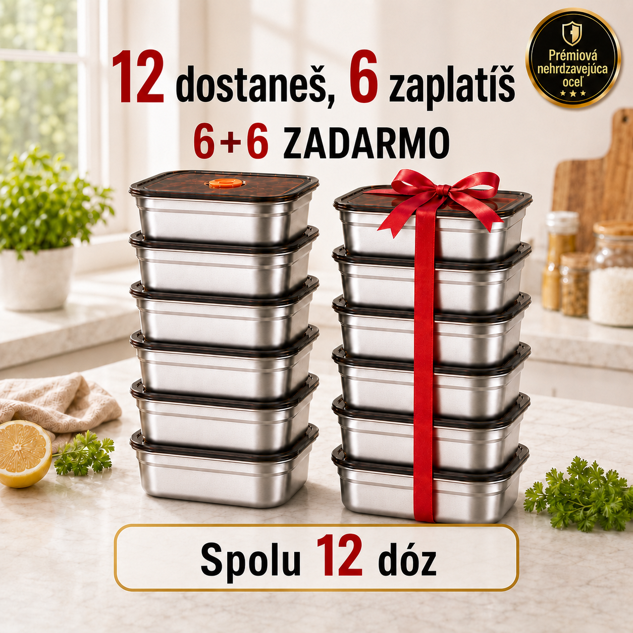 12 dostaneš, 6 zaplatíš | 316L Nerezová Oceľ Vákuový Zásobník na Jedlo