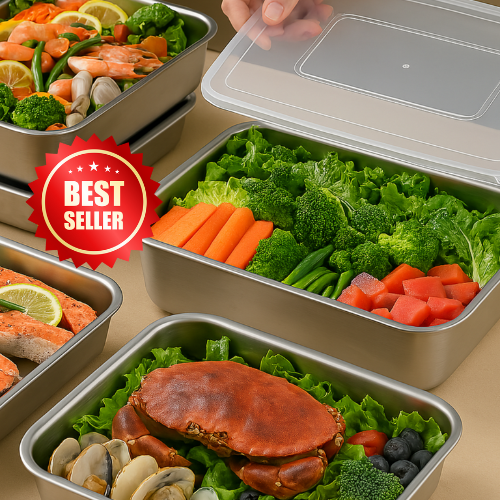 BestSeller™ – Nádoby Na Skladovanie Potravín, Obdĺžniková Tácka Z Nehrdzavejúcej Ocele SUS304 (25×20×5cm)