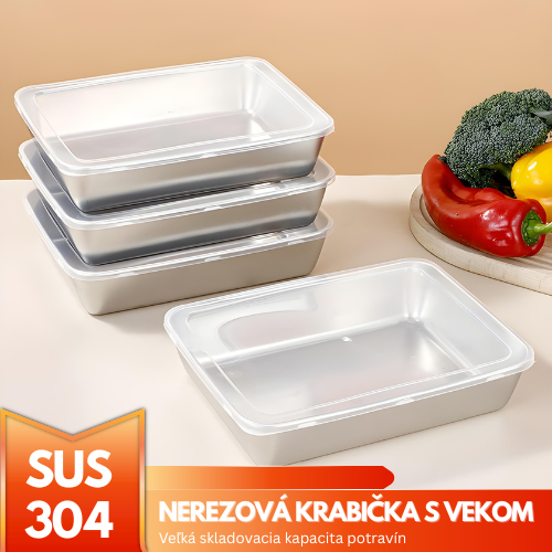 Vysokokvalitná nádoba na potraviny z nehrdzavejúcej ocele 304 - vhodná do mikrovlnnej rúry (25 x 20 x 5 cm)