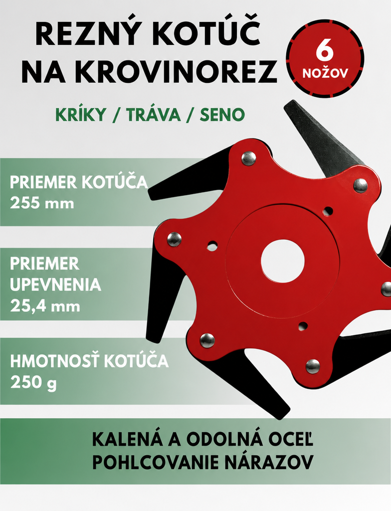 ZĽAVA 70 % | 6-zubová oceľová čepeľ na trávu (príslušenstvo je súčasťou balenia)