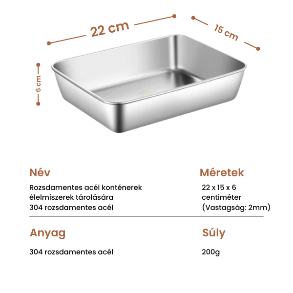 [6 Krabíc + 🎁 3 Zadarmo] Nádoba na potraviny z nehrdzavejúcej ocele 304 (25 * 20 * 6 cm)